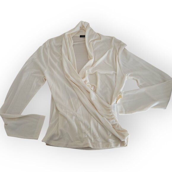 Anne Klein Ivory 100% Silk Faux Wrap Top L - Picture 8 of 8